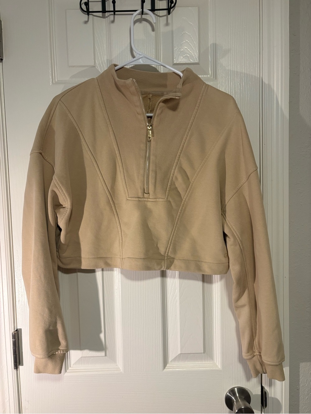 Cropped Half-Zip Puffer Pullover Jacket - Tan